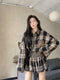 Women Casual Checker Shirts With Pleated Mini Skirts and Belt